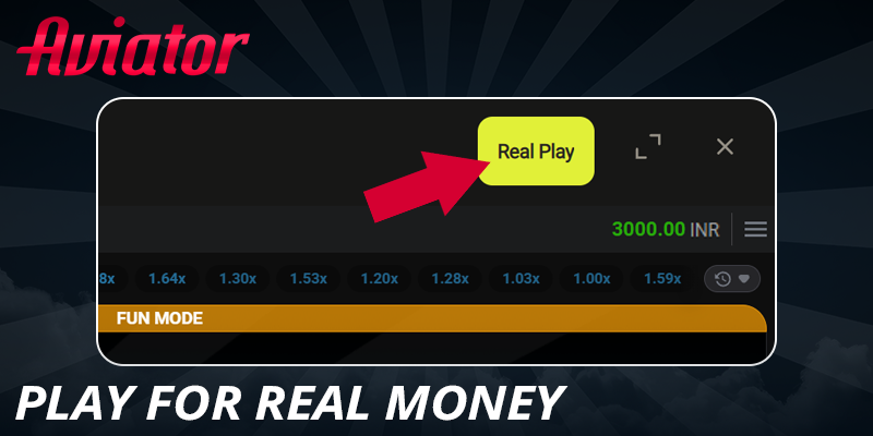 Enable real money mode in the Aviator game